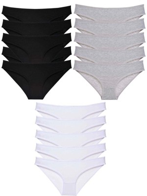 15 Adet Süper Eko Set Likralı Kadın Slip Külot Siyah Gri Beyaz