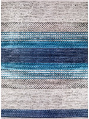 Hali.Net 80x150 cm Mavi Gri Soyut Modern Çizgili Halı | Salon Mutfak Halısı | Hav Vermez Hipoalerjenik | HALN-HLN908