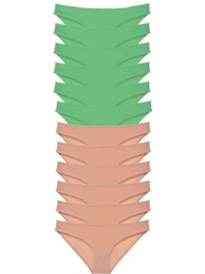 12 Adet Süper Eko Set Likralı Kadın Slip Külot Yeşil Ten