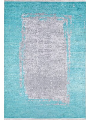 Bespoky 120x400 cm Turkuaz Modern Etnik Yıkanabilir Halı | Geniş Salon Yatak Odası Halısı | Leke Tutmayan Kaymaz | HALN-HLN930