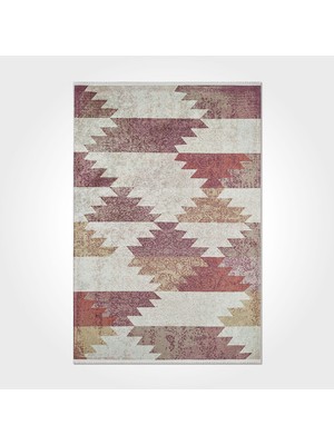 Jacqueline Geometrik Krem Pamuk Kare Modern Desenli Pamuk Makinada Yıkanabilir Hav Toz Vermez Leke Tutmayan Kaymaz Taban Dijital Makine Baskı Salon Yolluk Mutfak Halı