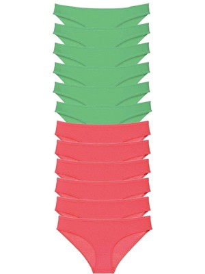 12 Adet Eko Set Likralı Kadın Slip Külot Yeşil Fuşya