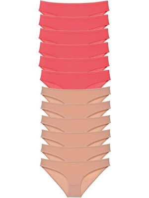 12 Adet Süper Eko Set Likralı Kadın Slip Külot Fuşya Ten