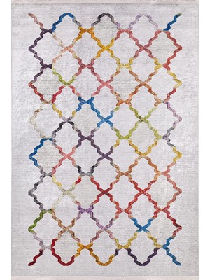 Bespoky 80x150 cm Beyaz Modern Etnik Yıkanabilir Halı | Mutfak Balkon Yatak Odası Halısı | Leke Tutmayan Kaymaz | HALN-HLN919