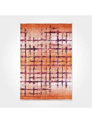 Bespoky 80x150 cm Turuncu Printed Modern Yıkanabilir Halı | Mutfak Balkon Yatak Odası Halısı | Leke Tutmayan Kaymaz
