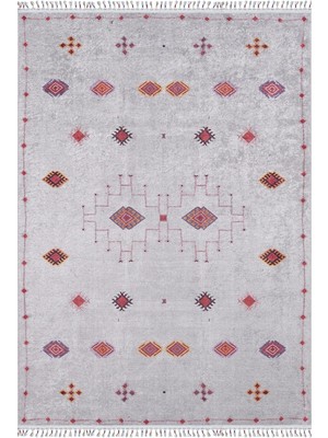 Bespoky 80x150 cm Krem Modern Etnik Yıkanabilir Halı | Mutfak Balkon Yatak Odası Halısı | Leke Tutmayan Kaymaz | HALN-HLN5082