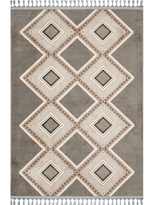 Primrose Gri Geometrik Etnik Modern Desenli Bambu Makinada Yıkanabilir Hav Toz Vermez Leke Tutmayan Kaymaz Taban Dijital Makine Baskı Salon Yolluk Mutfak Halı