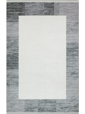 Hali.Net 80x150 cm Gri Modern Klasik Çerçeveli Halı | Mutfak Balkon Salon Halısı | Hav Vermez Leke Tutmaz | 9751-GRİ
