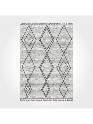 Myra Geometrik Gri Pamuk Kare Modern Desenli Akrilik Hav Vermeyen Leke Tutmayan Kolay Temizlenen Yumuşak Makine Salon Yolluk Mutfak Halı