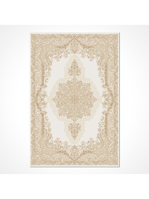 Mighty Klasik Krem Viskon Dikdörtgen Modern Desenli Akrilik Hav Vermeyen Leke Tutmayan Kolay Temizlenen Yumuşak Makine Salon Yolluk Mutfak Halı