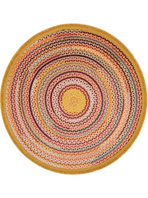 Bespoky 120x120 cm Sarı Örgü Bohem Spiral Yıkanabilir Halı | Yatak Odası Çocuk Odası Halısı | Leke Tutmayan, Kaymaz | D2901-DAİRE