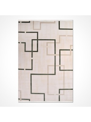 Noa Geometrik Krem Akrilik Dikdörtgen Modern Desenli Akrilik Hav Vermeyen Leke Tutmayan Kolay Temizlenen Yumuşak Makine Salon Yolluk Mutfak Halı