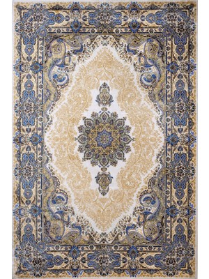 Bespoky 80x150 cm Mavi Görünümlü Yıkanabilir İpek Halı | Mutfak Balkon Yatak Odası Halısı | Leke Tutmayan Kaymaz | ARTEMİS_SİLK-5156C