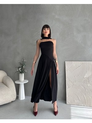 Alinn Butikk Kadın  Boğaz Kolsuz Maxi Boy Kalem Elbise