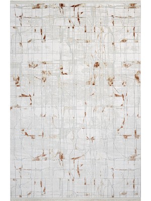 Sirens Geometrik Bakır Akrilik Kare Modern Desenli Akrilik Hav Vermeyen Leke Tutmayan Kolay Temizlenen Yumuşak Makine Salon Yolluk Mutfak Halı