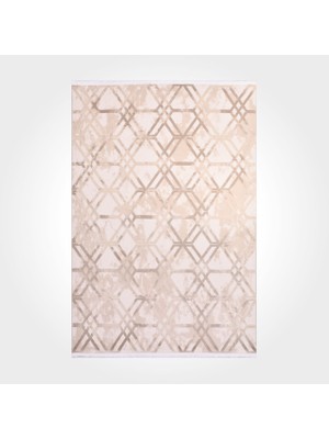 Liberty Geometrik Krem Bambu Dikdörtgen Modern Desenli Akrilik Hav Vermeyen Leke Tutmayan Kolay Temizlenen Yumuşak Makine Salon Yolluk Mutfak Halı