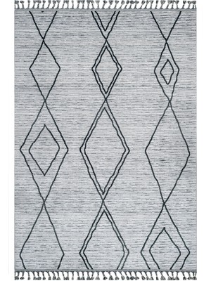 Abduct Geometrik Gri Pamuk Kare Modern Desenli Akrilik Hav Vermeyen Leke Tutmayan Kolay Temizlenen Yumuşak Makine Salon Yolluk Mutfak Halı