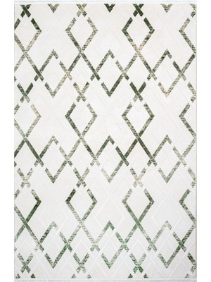 Angie Geometrik Krem Bambu Dikdörtgen Modern Desenli Akrilik Hav Vermeyen Leke Tutmayan Kolay Temizlenen Yumuşak Makine Salon Yolluk Mutfak Halı