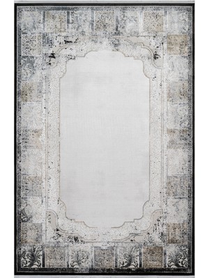 Able-Bodied Çerçeveli Gri Pamuk Dikdörtgen Modern Desenli Akrilik Hav Vermeyen Leke Tutmayan Kolay Temizlenen Yumuşak Makine Salon Yolluk Mutfak Halı