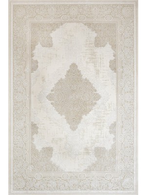 Bej Klasik Etnik Modern Desenli Pamuk Makinada Yıkanabilir Hav Toz Vermez Leke Tutmayan Kaymaz Taban Dijital Makine Baskı Salon Yolluk Mutfak Halı