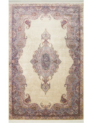 Marcy Göbekli Krem Viskon Dikdörtgen Modern Desenli Akrilik Hav Vermeyen Leke Tutmayan Kolay Temizlenen Yumuşak Makine Salon Yolluk Mutfak Halı