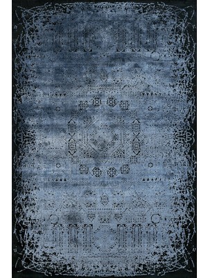 Hali.Net 80x150 cm Lacivert Koyu Mavi Madalyon Vintage Eskitme Halı | Salon Mutfak Halısı | Hav Vermez Leke Tutmaz | ARTEMİS_BELLA-6464A