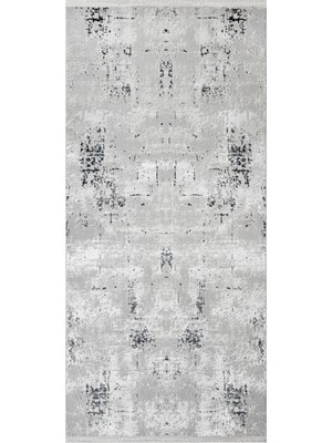 Melchor Modern Gri Polyester Kare Modern Desenli Akrilik Hav Vermeyen Leke Tutmayan Kolay Temizlenen Yumuşak Makine Salon Yolluk Mutfak Halı