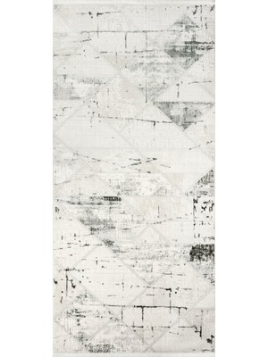 Latrice Geometrik Gri Akrilik Kare Modern Desenli Akrilik Hav Vermeyen Leke Tutmayan Kolay Temizlenen Yumuşak Makine Salon Yolluk Mutfak Halı