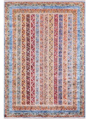 Hali.Net 80x150 cm Turuncu Çok Renkli Etnik Etnik Çizgili Halı | Salon Mutfak Halısı | Hav Vermez Hipoalerjenik | HALN-HLN037