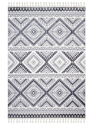 Shadow Gri Geometrik Etnik Modern Desenli Hav Vermeyen Leke Tutmayan Kolay Temizlenen Yumuşak Makine Salon Yolluk Mutfak Halı