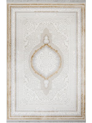 Mukerian Klasik Gold Akrilik Dikdörtgen Modern Desenli Akrilik Hav Vermeyen Leke Tutmayan Kolay Temizlenen Yumuşak Makine Salon Yolluk Mutfak Halı