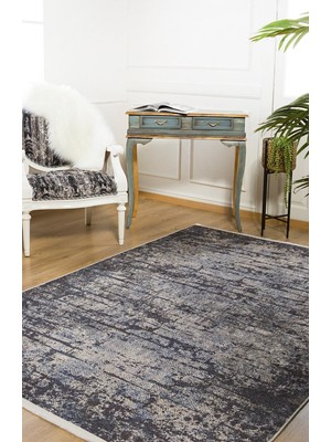 Hali.Net 100x350 cm Antrasit Dijital Baskı Etnik Patchwork Halı | Yolluk Koridor Mutfak Halısı | Hav Vermez Hipoalerjenik | HALN-HLN1311