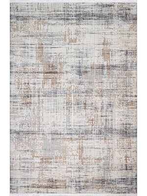 Silk Bej Çizgili Etnik Modern Desenli Poliproplen Hav Vermeyen Leke Tutmayan Kolay Temizlenen Yumuşak Makine Salon Yolluk Mutfak Halı