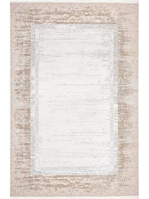 Jasmina Çerçeveli Bej Akrilik Dikdörtgen Modern Desenli Akrilik Hav Vermeyen Leke Tutmayan Kolay Temizlenen Yumuşak Makine Salon Yolluk Mutfak Halı