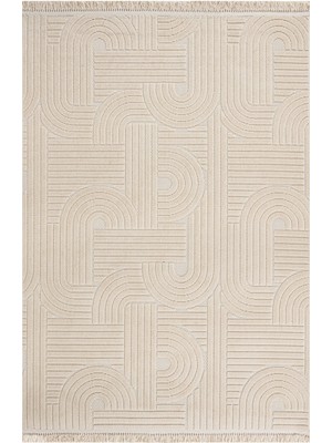 Milkweed Geometrik Bej Pamuk Kare Modern Desenli Akrilik Hav Vermeyen Leke Tutmayan Kolay Temizlenen Yumuşak Makine Salon Yolluk Mutfak Halı