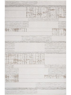 Casaye Çizgili Bej Akrilik Dikdörtgen Modern Desenli Akrilik Hav Vermeyen Leke Tutmayan Kolay Temizlenen Yumuşak Makine Salon Yolluk Mutfak Halı