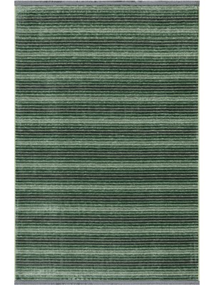 Lina Çizgili Yeşil Pamuk Dikdörtgen Modern Desenli Akrilik Hav Vermeyen Leke Tutmayan Kolay Temizlenen Yumuşak Makine Salon Yolluk Mutfak Halı