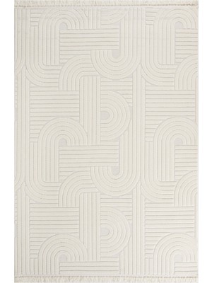 Milkwort Geometrik Krem Pamuk Kare Modern Desenli Akrilik Hav Vermeyen Leke Tutmayan Kolay Temizlenen Yumuşak Makine Salon Yolluk Mutfak Halı