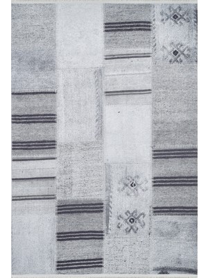 Hali.Net 120x180 cm Gri Dijital Baskı Etnik Patchwork Halı | Yatak Odası Çocuk Odası Salon Halısı | Hav Vermez Hipoalerjenik | HALN-HLN1625