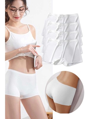 4 Adet Kadın Dikişsiz Görünmez Iz Yapmaz Mini Şort Boxer Beyaz