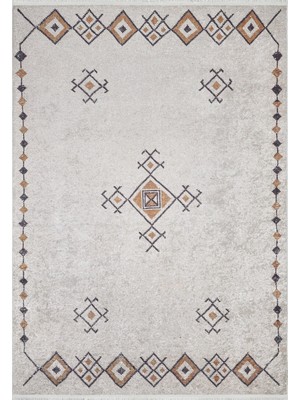 Cuernavaca Bej Modern Etnik Desenli Makinada Yıkanabilir Hav Toz Vermez Leke Tutmayan Kaymaz Taban Dijital Makine Baskı Salon Yolluk Mutfak Halı