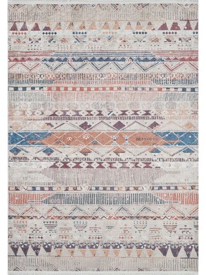 Hali.Net 80x150 cm Bej Dijital Baskı Etnik Patchwork Halı | Mutfak Balkon Salon Halısı | Hav Vermez Hipoalerjenik | HALN-HLN1717