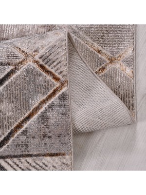 Hali.Net 80x150 cm Kahverengi Gri Soyut Geometrik Modern Geometrik Yıkanabilir Halı | Yatak Odası Mutfak Halısı | Leke Tutmaz Hipoalerjenik | ODESSA-OP02K