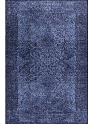 Halınet Hove Klasik Lacivert Polyester Dikdörtgen Modern Desenli Pamuk Makinada Yıkanabilir Hav Toz Vermez Leke Tutmayan Kaymaz Taban Dijital Makine Baskı Salon Yolluk Mutfak Halı