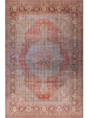 Hali.Net 75x150 cm Kırmızı Dikdörtgen Klasik Etnik Çerçeveli Halı | Mutfak Balkon Salon Halısı | Hav Vermez Leke Tutmaz | BA35-DİKDÖRTGEN