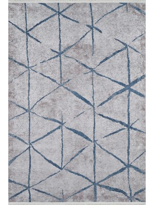 Mianwali Mavi Modern Etnik Desenli Makinada Yıkanabilir Hav Toz Vermez Leke Tutmayan Kaymaz Taban Dijital Makine Baskı Salon Yolluk Mutfak Halı