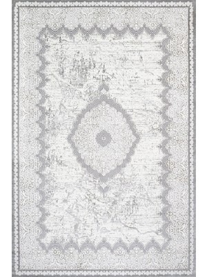 Hali.Net 120x120 cm Gri Yuvarlak Pamuk Yıkanabilir Etnik Halı | Yatak Odası Çocuk Odası Salon Halısı | Leke Tutmaz Hipoalerjenik Çabuk Kuru | 4169GR-DAİRE