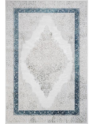  Çerçeveli Lacivert Pamuk Kare Modern Desenli Pamuk Makinada Yıkanabilir Hav Toz Vermez Leke Tutmayan Kaymaz Taban Dijital Makine Baskı Salon Yolluk Mutfak Halı