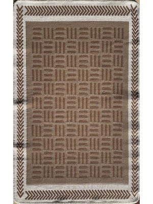 Hali.Net 120x180 cm Kahverengi Kafes Modern Geometrik Halı | Salon Yatak Odası Halısı | Hav Vermez Leke Tutmaz | BROWN-WHİTE