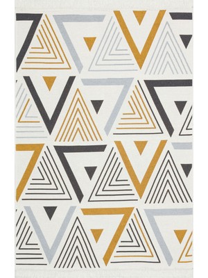 Neunkirchen Sarı Geometrik Etnik Modern Desenli Pamuk Hav Vermeyen Leke Tutmayan Kolay Temizlenen Yumuşak Makine Salon Yolluk Mutfak Halı